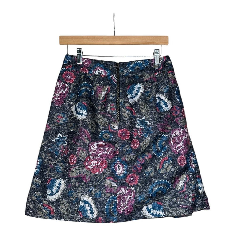 Loft Floral Print Knee Length Glitter Pleated Skirt size 4 Multicolor